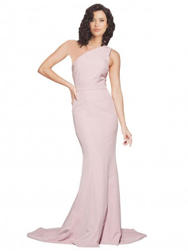 Vendedor de Um Ombro Crepe Esticado Sem Mangas Malva Vestidos de Madrinha / Vestidos de Festa