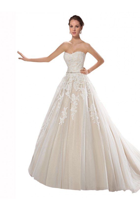 Vendedor de Sem alças Tule & Renda Sem Mangas Marfim & Champanhe Vestido de Noiva
