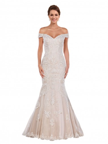 Vendedor de Fora do Ombro Renda Sem Mangas Marfim & Champanhe Vestidos de Noiva