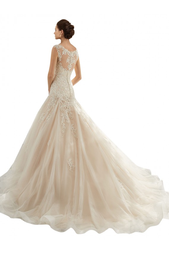 Vendedor de Amor Tule & Renda Sem Mangas Marfim & Champanhe Sereia Vestidos de Noiva