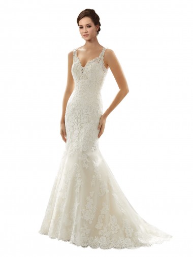 Vendedor de Decote V Tule & Renda Sem Mangas Buraco da fechadura Marfim & Champanhe Vestidos de Noiva