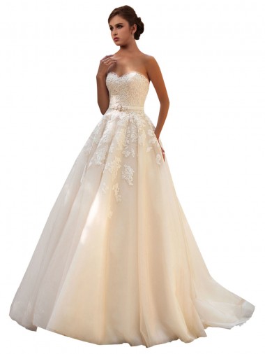 Vendedor de Amor Tule & Renda Sem Mangas Marfim & Champanhe Vestido de Baile