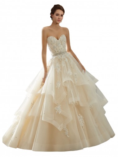 Vendedor de Amor Tule & Renda Sem Mangas Marfim & Champanhe Vestido de Noiva