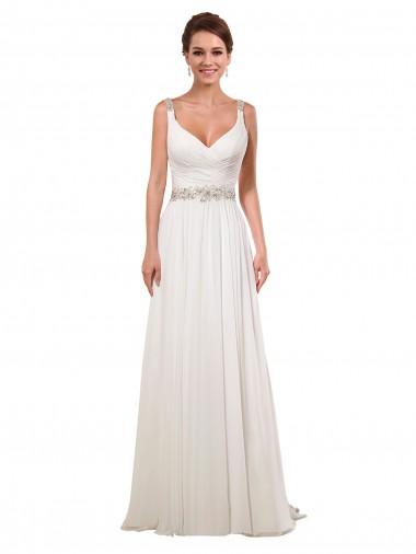 Vendedor de Decote V Chiffon Sem Mangas Marfim Vestidos de Noiva Clássicos
