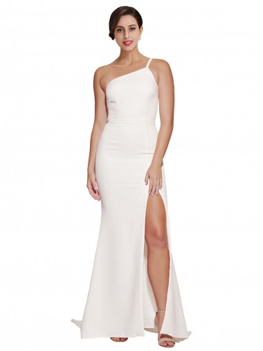 Vendedor de Um Ombro Crepe Esticado Sem Mangas Marfim Vestidos de Madrinha / Vestidos de Festa
