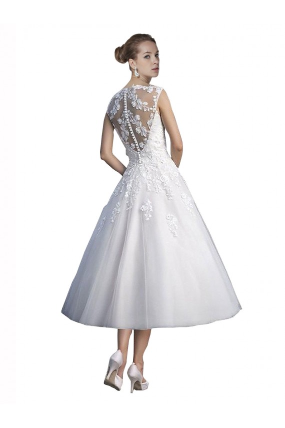 Vendedor de Amor Tule & Renda Sem Mangas Marfim Curto Vestidos de Noiva
