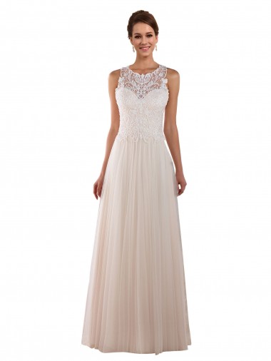 Vendedor de Decote Alto Tule & Renda Sem Mangas Marfim Lindos Vestidos de Noiva