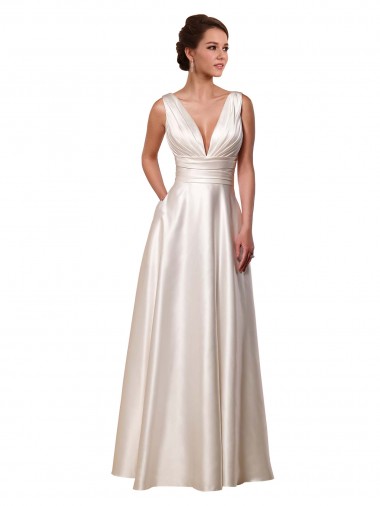 Vendedor de Decote V Cetim Sem Mangas Marfim Curto Vestidos de Noiva