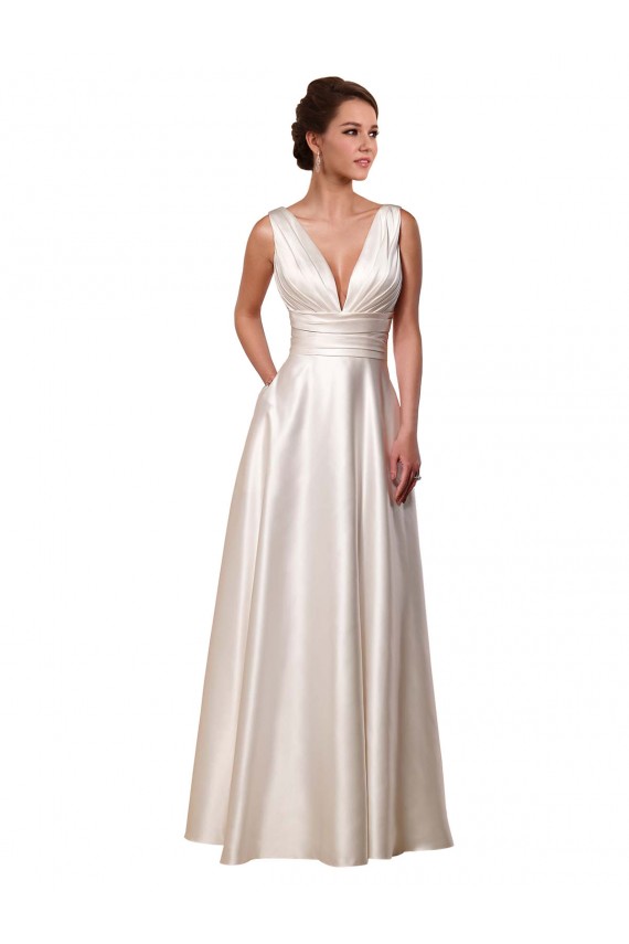 Vendedor de Decote V Cetim Sem Mangas Marfim Curto Vestidos de Noiva
