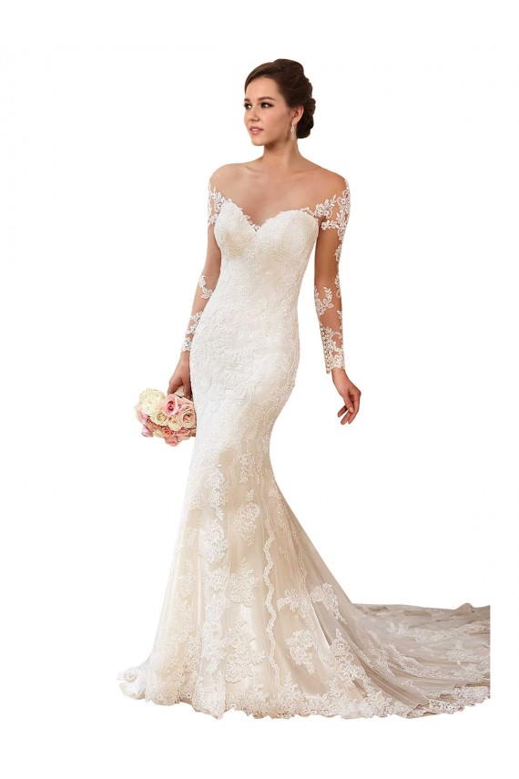 Vendedor de Amor Renda Mangas Compridas Marfim Vestidos de Noiva