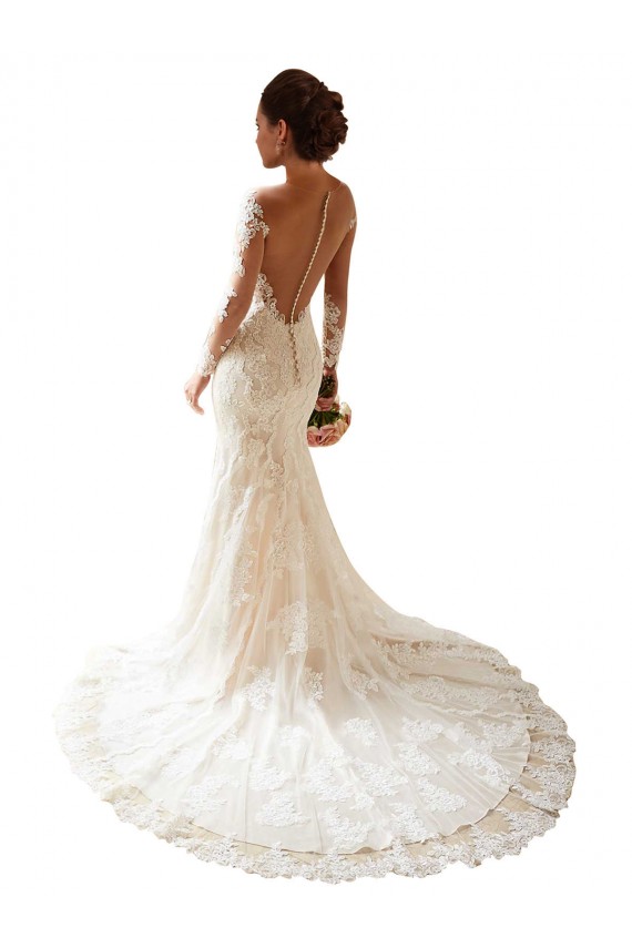 Vendedor de Amor Renda Mangas Compridas Marfim Vestidos de Noiva
