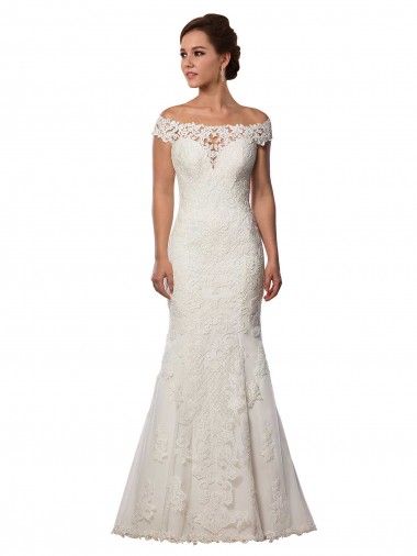 Vendedor de Fora do Ombro Renda Mangas Curtas Marfim Vestidos de Noiva Boho