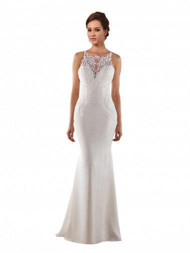 Vendedor de Amor Renda & Crepe Esticado Sem Mangas Marfim Vestidos de Noiva