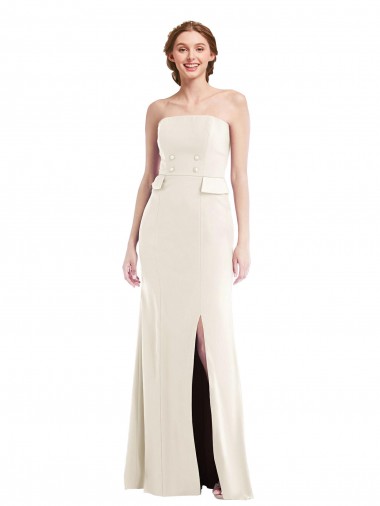 Vendedor de Sem alças Crepe Esticado Sem Mangas Marfim Vestidos de Madrinha / Vestidos de Festa