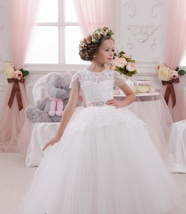 Vendedor de Amor Tule & Renda Sem Mangas Marfim Longo Vestidos para Meninas de Flores