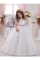 Vendedor de Barco Tule & Renda Sem Mangas Marfim Vestido de Baile Vestidos para Meninas de Flores