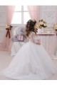 Vendedor de Barco Tule & Renda Sem Mangas Marfim Vestido de Baile Vestidos para Meninas de Flores