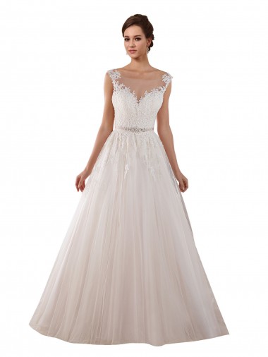 Vendedor de Amor Tule & Renda Sem Mangas Buraco da fechadura Marfim Vestido de Baile Vestidos de Noiva