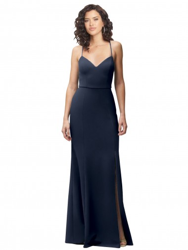 Vendedor de Alças finas Crepe Esticado Sem Mangas Criss Cruz Marinha Negra Vestidos de Madrinha / Vestidos de Noite / Vestidos de Festa