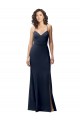 Vendedor de Alças finas Crepe Esticado Sem Mangas Criss Cruz Marinha Negra Vestidos de Madrinha / Vestidos de Noite / Vestidos de Festa