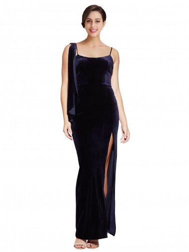 Vendedor de Alças finas Veludo Elástico Sem Mangas Lombar Marinha Negra Vestidos de Madrinha / Vestidos de Noite / Vestidos de Festa