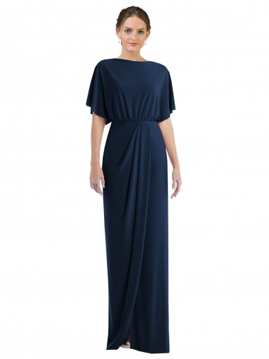 Vendedor de Barco Spandex Mangas Curtas Abrir de volta Marinha Negra Vestidos de Madrinha / Vestidos de Festa