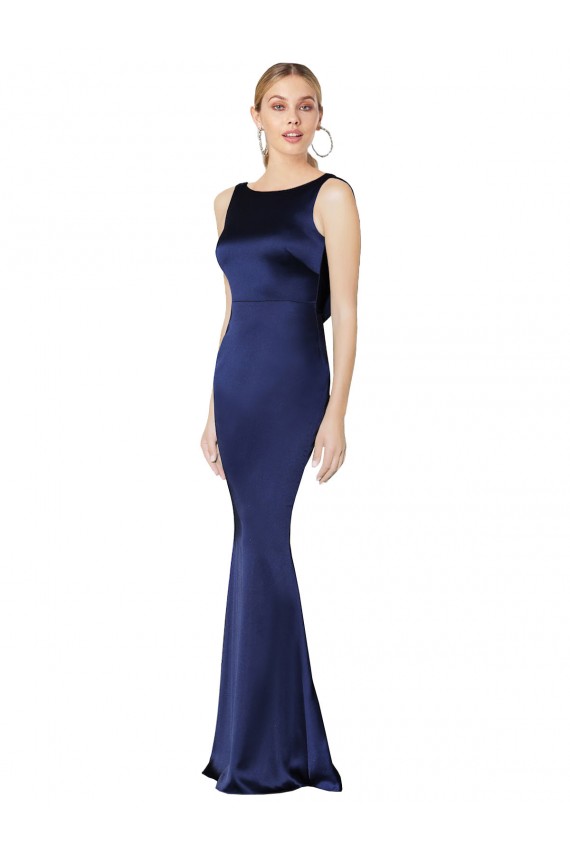 Vendedor de Cabeçada Cetim Elástico Sem Mangas Lombar Marinha Negra Vestidos de Madrinha / Vestidos de Noite / Vestidos de Festa