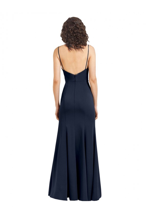 Vendedor de Decote Alto Crepe Esticado Sem Mangas Lombar Marinha Negra Vestidos de Madrinha / Vestidos de Noite / Vestidos de Festa