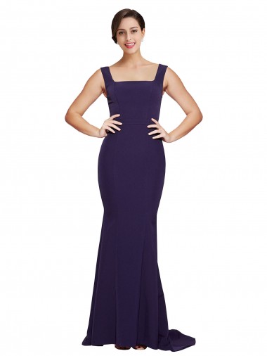 Vendedor de Decote Quadrado Crepe Esticado Sem Mangas Marinha Negra Vestidos de Madrinha / Vestidos de Festa