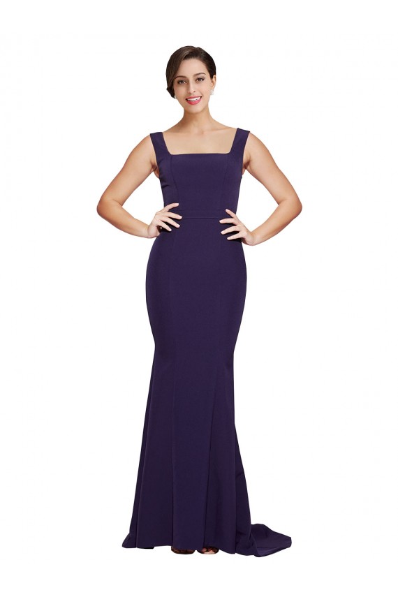 Vendedor de Decote Quadrado Crepe Esticado Sem Mangas Marinha Negra Vestidos de Madrinha / Vestidos de Festa