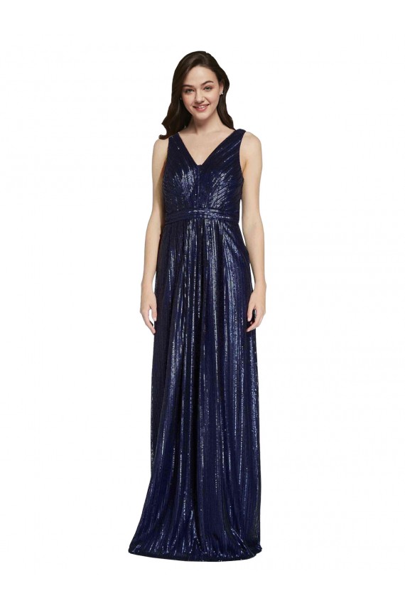 Vendedor de Decote V Lantejoulas Sem Mangas Costas em V Marinha Negra Vestidos de Madrinha / Vestidos de Noite / Vestidos de Festa