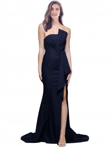 Vendedor de Sem alças Crepe Esticado Sem Mangas Lombar Marinha Negra Vestidos de Madrinha / Vestidos de Festa