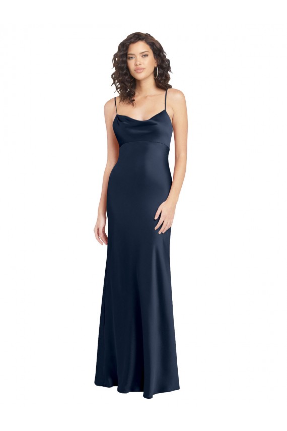 Vendedor de Decote Capuz Cetim Elástico Sem Mangas Abrir de volta Marinha Negra Vestidos de Madrinha / Vestidos de Noite / Vestidos de Festa