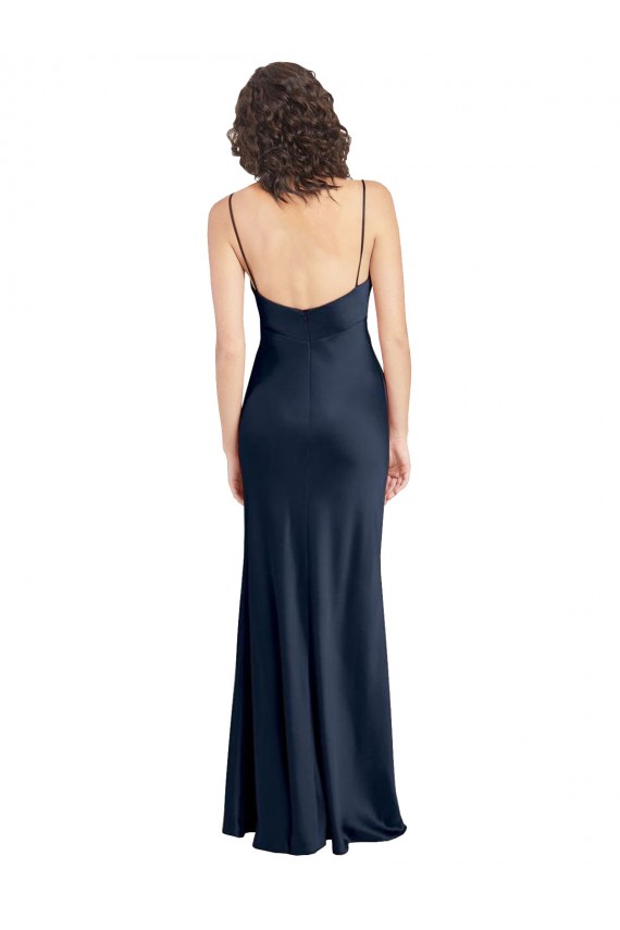 Vendedor de Decote Capuz Cetim Elástico Sem Mangas Abrir de volta Marinha Negra Vestidos de Madrinha / Vestidos de Noite / Vestidos de Festa