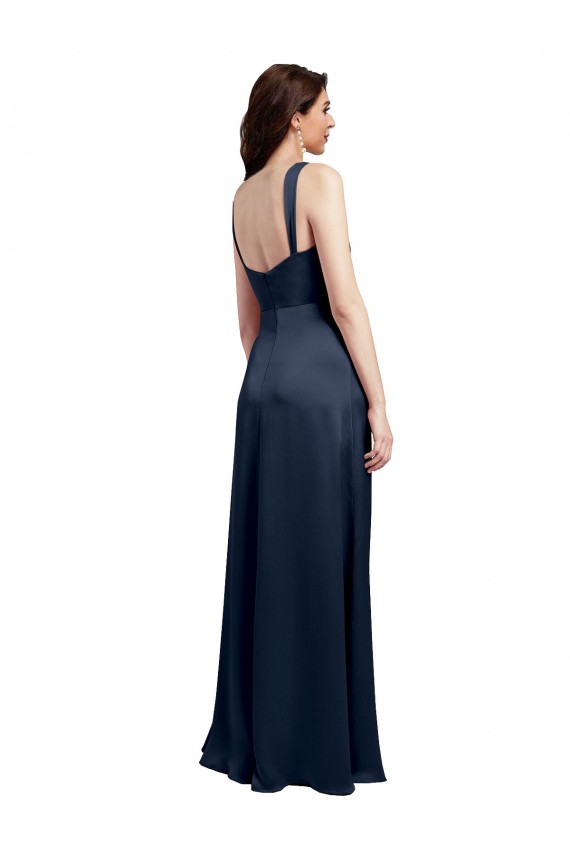 Vendedor de Decote Capuz Cetim Elástico Sem Mangas Lombar Marinha Negra Vestidos de Madrinha / Vestidos de Noite / Vestidos de Festa