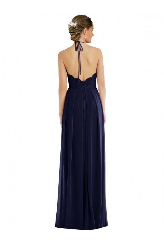 Vendedor de Cabeçada Chiffon Sem Mangas Abrir de volta Marinha Negra Longo Vestidos de Madrinha