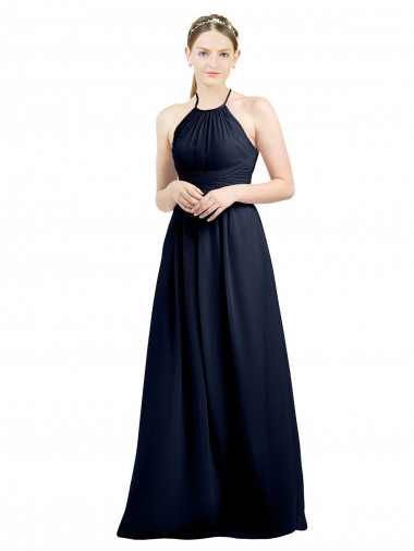 Vendedor de Cabeçada Chiffon Sem Mangas Abrir de volta Marinha Negra Vestidos de Festa / Vestidos de Madrinha
