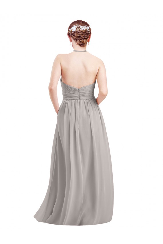 Vendedor de Cabeçada Chiffon Sem Mangas Abrir de volta Marinha Negra Vestidos de Festa / Vestidos de Madrinha