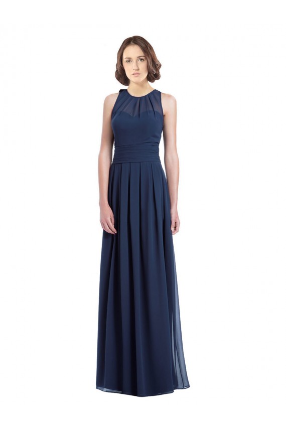 Vendedor de Cabeçada Chiffon Sem Mangas Buraco da fechadura Marinha Negra Vestidos de Madrinha