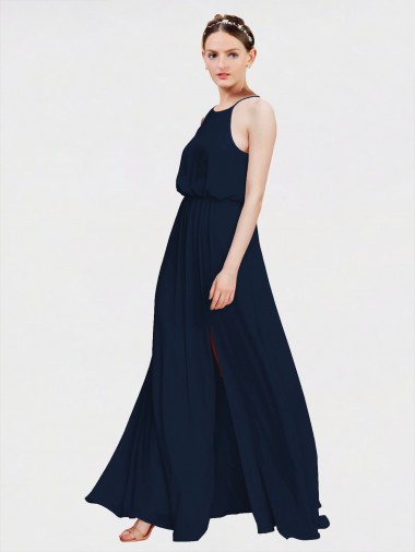 Vendedor de Cabeçada Chiffon Sem Mangas Marinha Negra Vestidos de Madrinha Formais