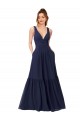 Vendedor de Decote V Chiffon Sem Mangas Costas em V Marinha Negra Vestidos Formais / Vestidos de Madrinha