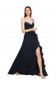 Vendedor de Alças finas Chiffon Sem Mangas Abrir de volta Marinha Negra Vestidos de Festa / Vestidos de Madrinha