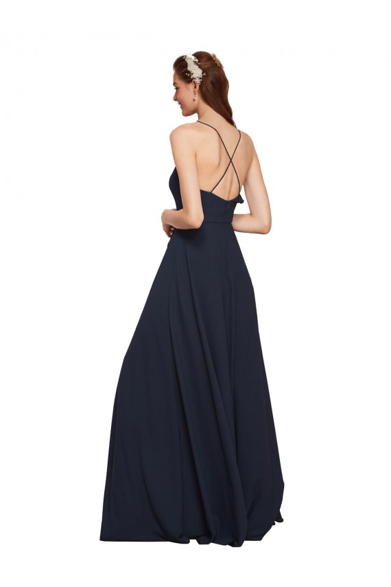 Vendedor de Alças finas Chiffon Sem Mangas Abrir de volta Marinha Negra Vestidos de Festa / Vestidos de Madrinha