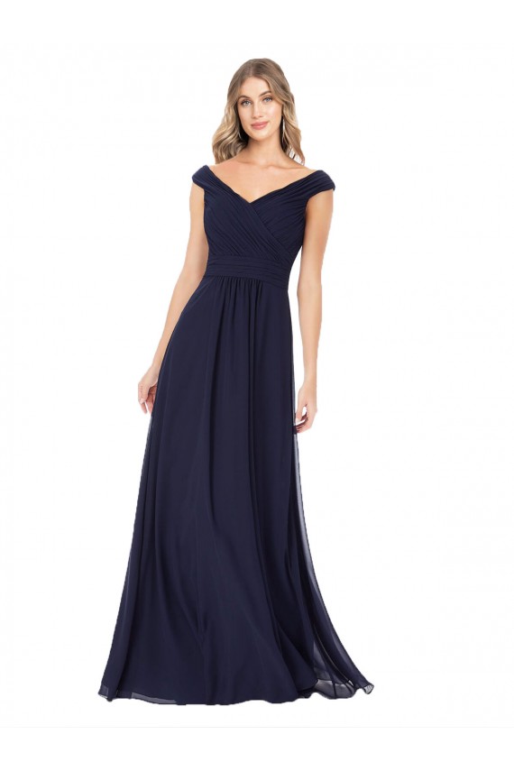 Vendedor de Fora do Ombro Chiffon Sem Mangas Marinha Negra Longo Vestidos de Madrinha