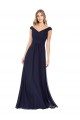 Vendedor de Fora do Ombro Chiffon Sem Mangas Marinha Negra Longo Vestidos de Madrinha