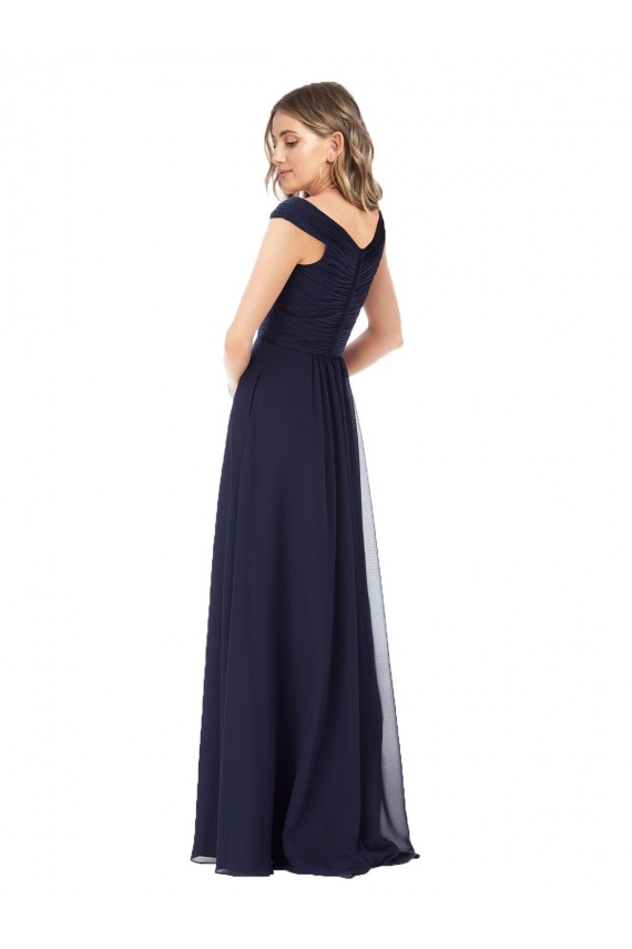 Vendedor de Fora do Ombro Chiffon Sem Mangas Marinha Negra Longo Vestidos de Madrinha