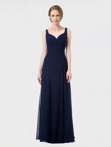 Vendedor de Amor Chiffon Sem Mangas Lombar Marinha Negra Vestidos de Festa