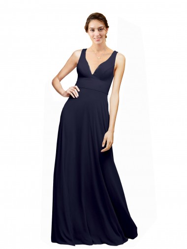 Vendedor de Decote V Chiffon Sem Mangas Abrir de volta Marinha Negra Vestido de Madrinha