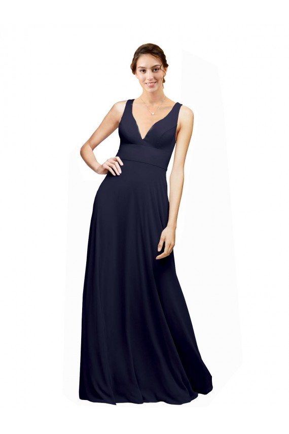 Vendedor de Decote V Chiffon Sem Mangas Abrir de volta Marinha Negra Vestido de Madrinha