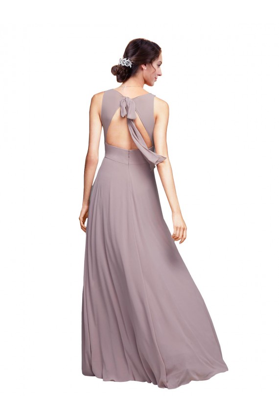 Vendedor de Decote V Chiffon Sem Mangas Abrir de volta Marinha Negra Vestido de Madrinha